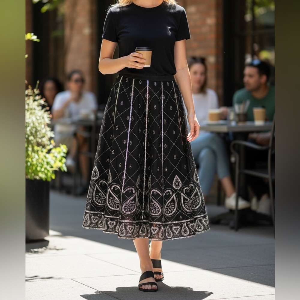 Vintage Embroidered Sequin Skirt